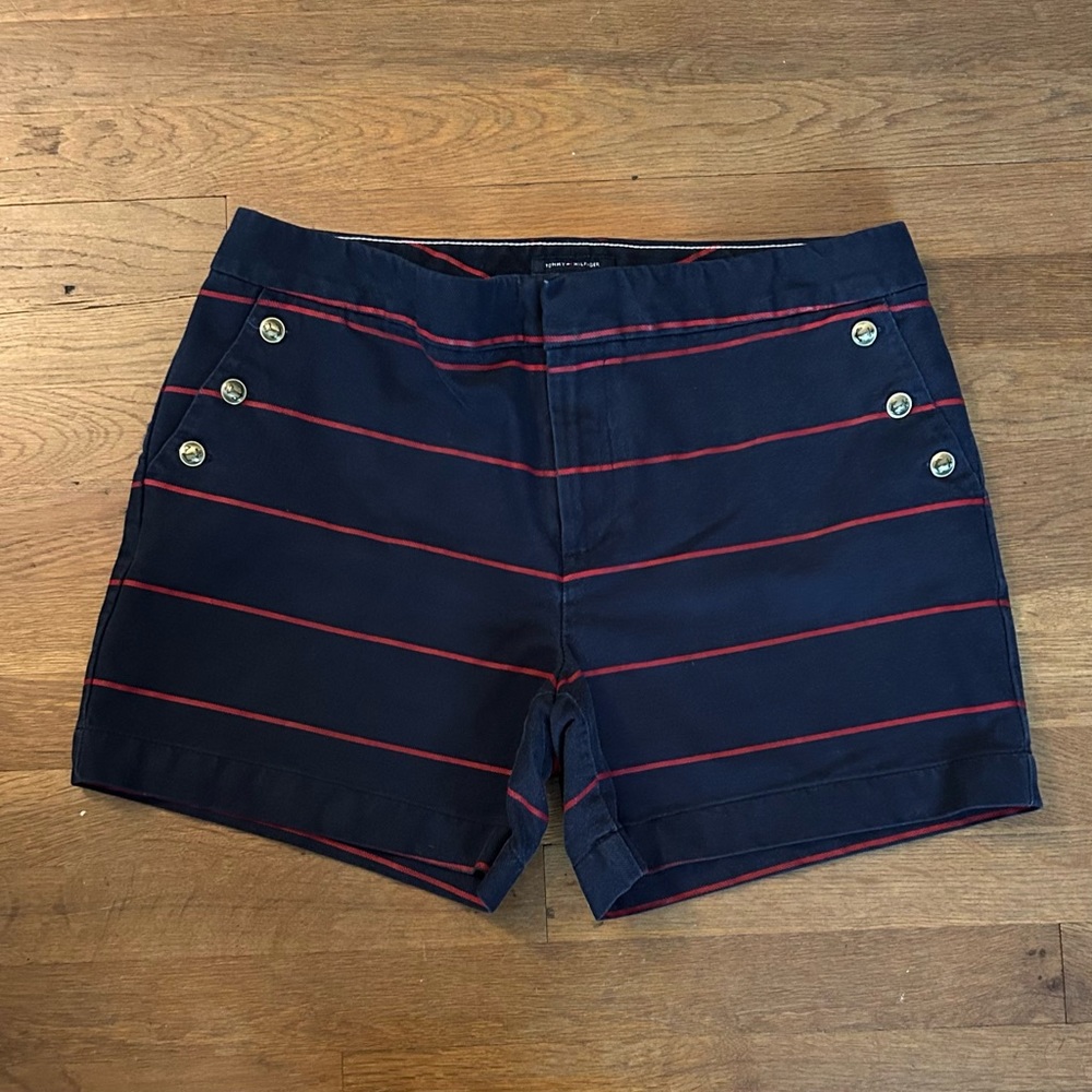 Nautical Navy Blue Red Tommy Hilfiger Gold Buttons American Sailor Shorts 12 14